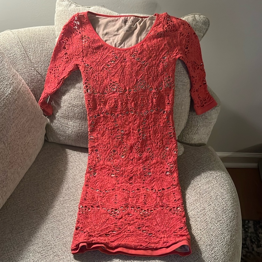 Intimately Free People Coral Dress with Nude Underlay